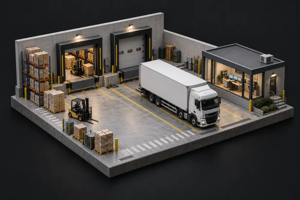 Ilustração 3D de transporte e logística